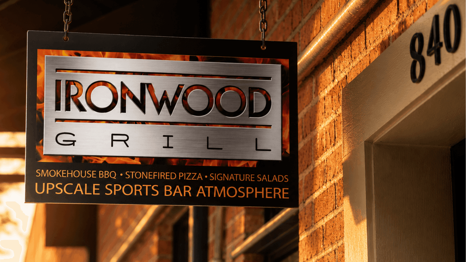 The Ironwood Grill sign outside 840 W Ann Arbor Trail in downtown Plymouth