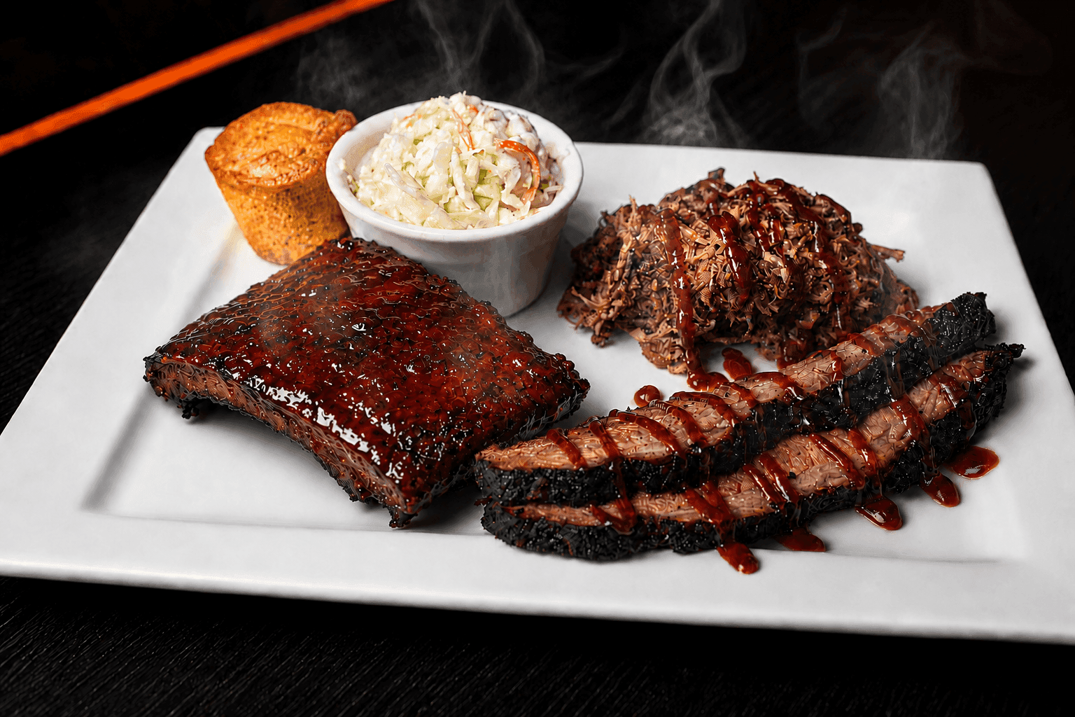 A loaded smokehouse BBQ platter